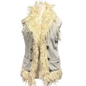 JUICY COUTURE Y2K Shaggy Sherpa Gray Fleece Reversible Button Vintage Vest S